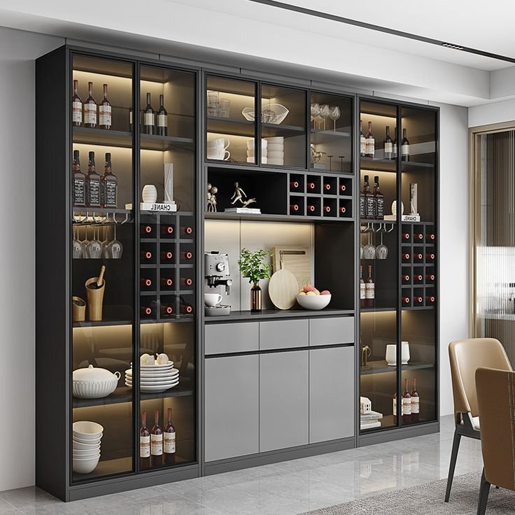 2024 Vermont Modern Wine Custom Narrow Aluminum Frame Wine Bar Cabinet Home Modular Designs Complete Kitchen Cabinet Set