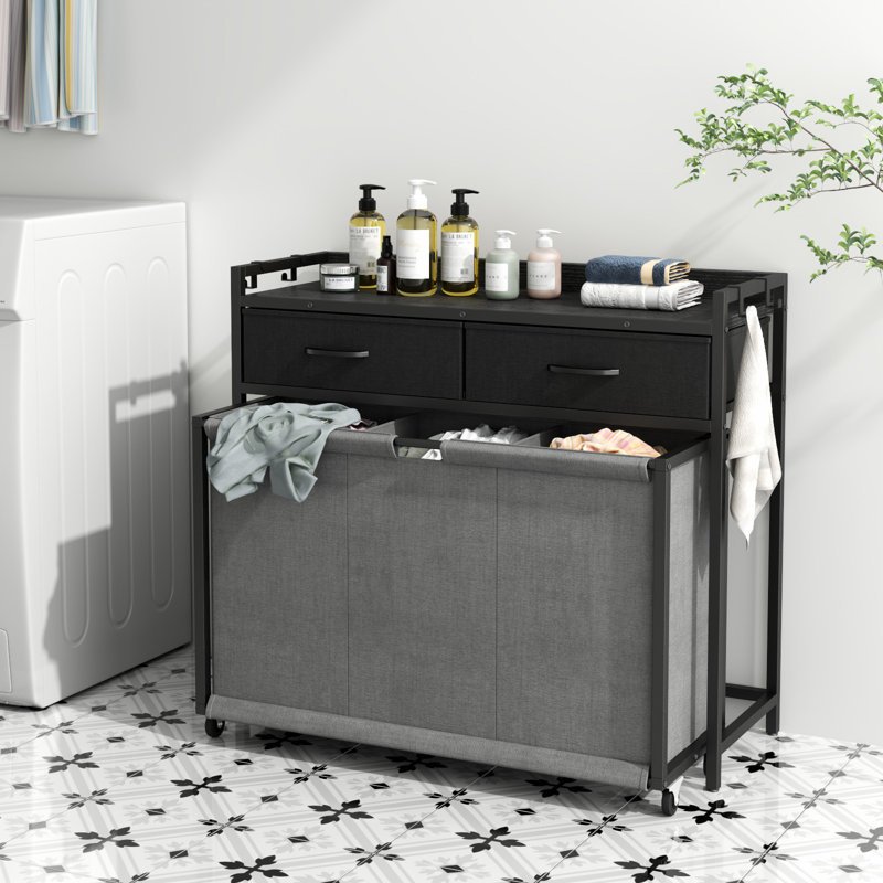 Factory Custom Bathroom Bedroom Storage Rustic dirty clothes baskets laundry baskets 3-section and 2 drawers Laundry Hamper