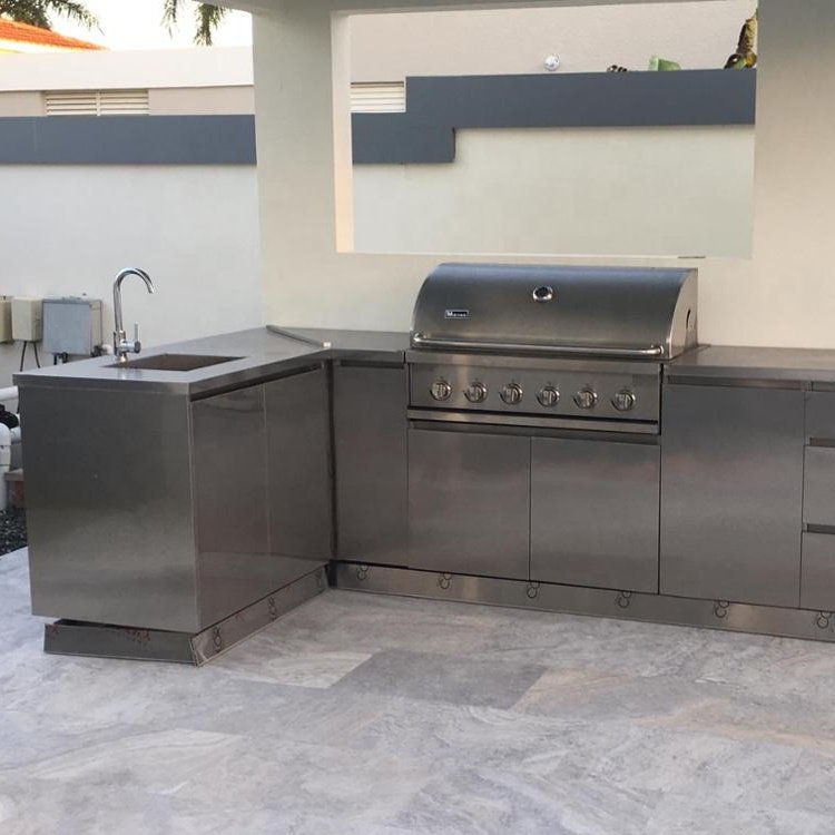 VERMONHOUZZ 304 Stainless Steel Outdoor Kitchen Cabinets Doors and Drawers Composite Florida Custom Modular Bbq Kitchen Cabinet