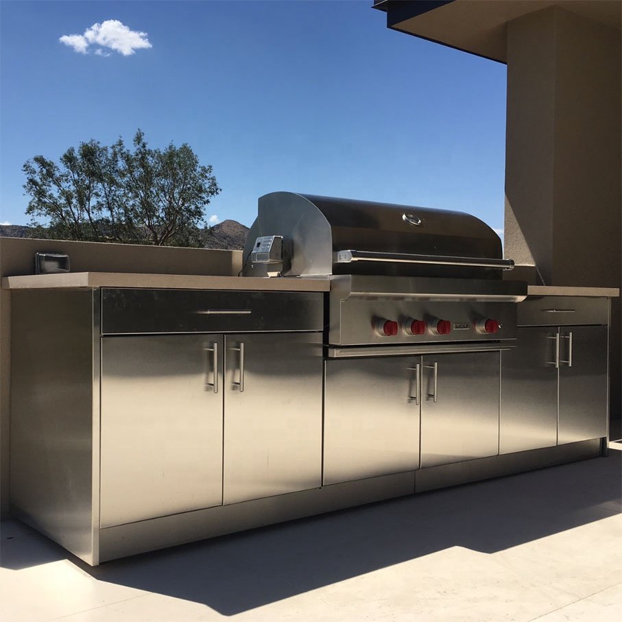 VERMONHOUZZ 304 Stainless Steel Outdoor Kitchen Cabinets Doors and Drawers Composite Florida Custom Modular Bbq Kitchen Cabinet