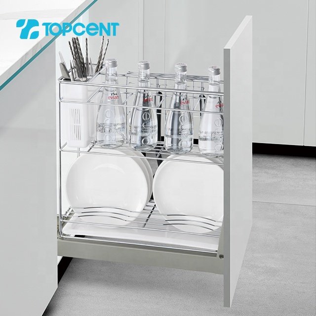 Topcent Stainless Steel Cabinet Vertical Pull Basket Kitchen Wire Basket Drawers System for Narrow Spaces