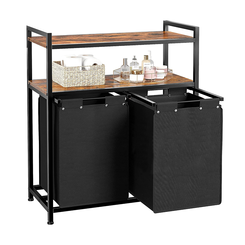 Double Drawer Laundry Hamper with Shelf Industrial Style Household Laundry Hamper Multifunctional Laundry Hamper