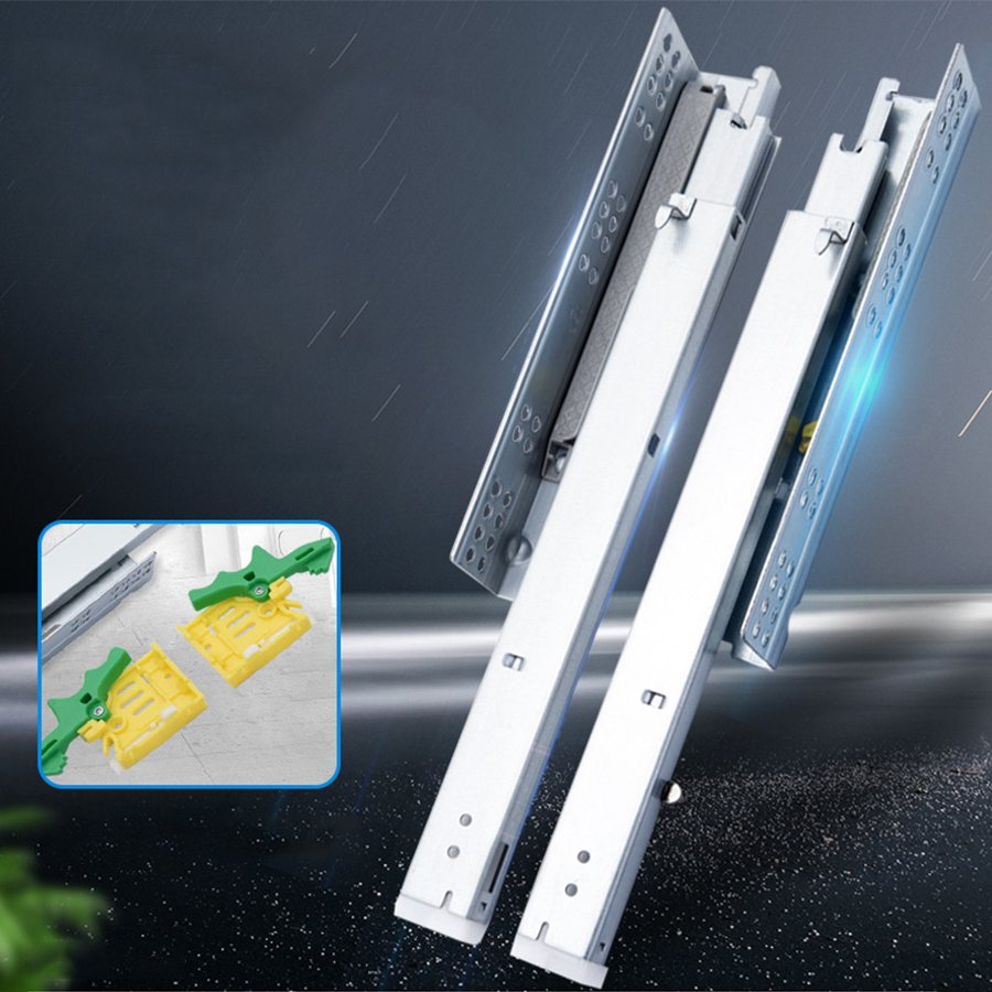 42mm Width Full Triple 3 Fold Extension Under Bottom Mount Concealed Self Closing Kitchen Soft Close Undermount Drawer Slides