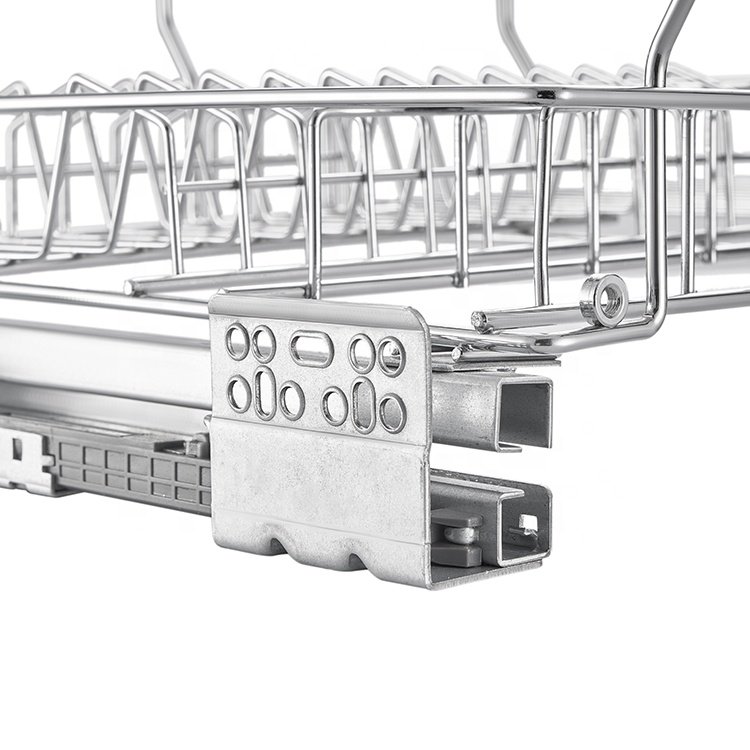 Kitchen Organizer Cabinet Pull Out Drawer Stainless Steel Storage Rack Systems Chrome Drawer Wire Basket