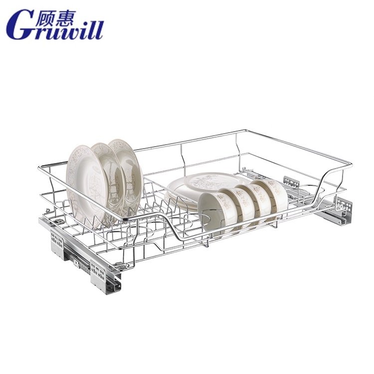 Kitchen Organizer Cabinet Pull Out Drawer Stainless Steel Storage Rack Systems Chrome Drawer Wire Basket