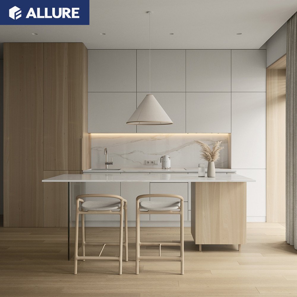 Allure Smart Luxury White Shaker Designs Kitchen Cabinet Sets Modern Made in China Pvc High Gloss Acrylic Customized Durable