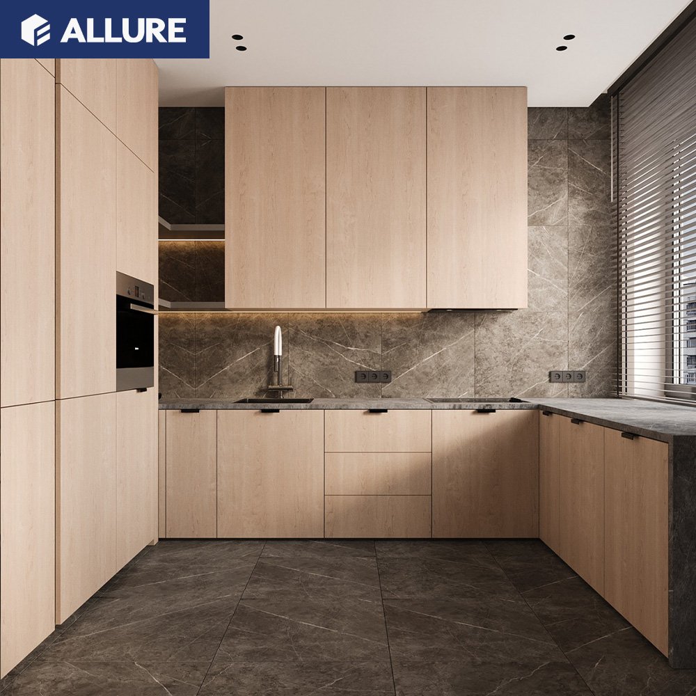 Allure Smart Luxury White Shaker Designs Kitchen Cabinet Sets Modern Made in China Pvc High Gloss Acrylic Customized Durable