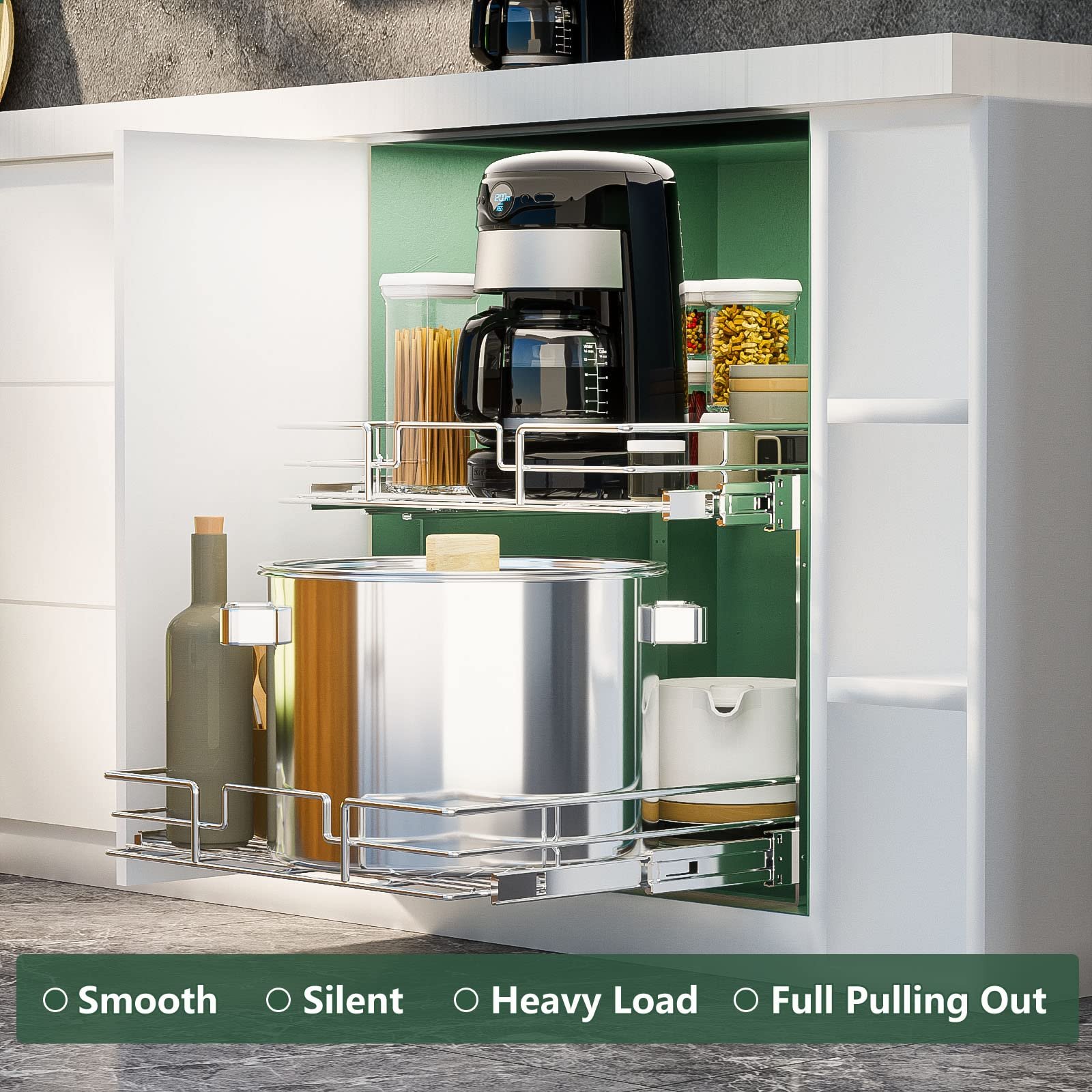 2 Tier Individual Pull Out Cabinet Organizer Slide Out Kitchen Cabinet Storage Sliding Shelves