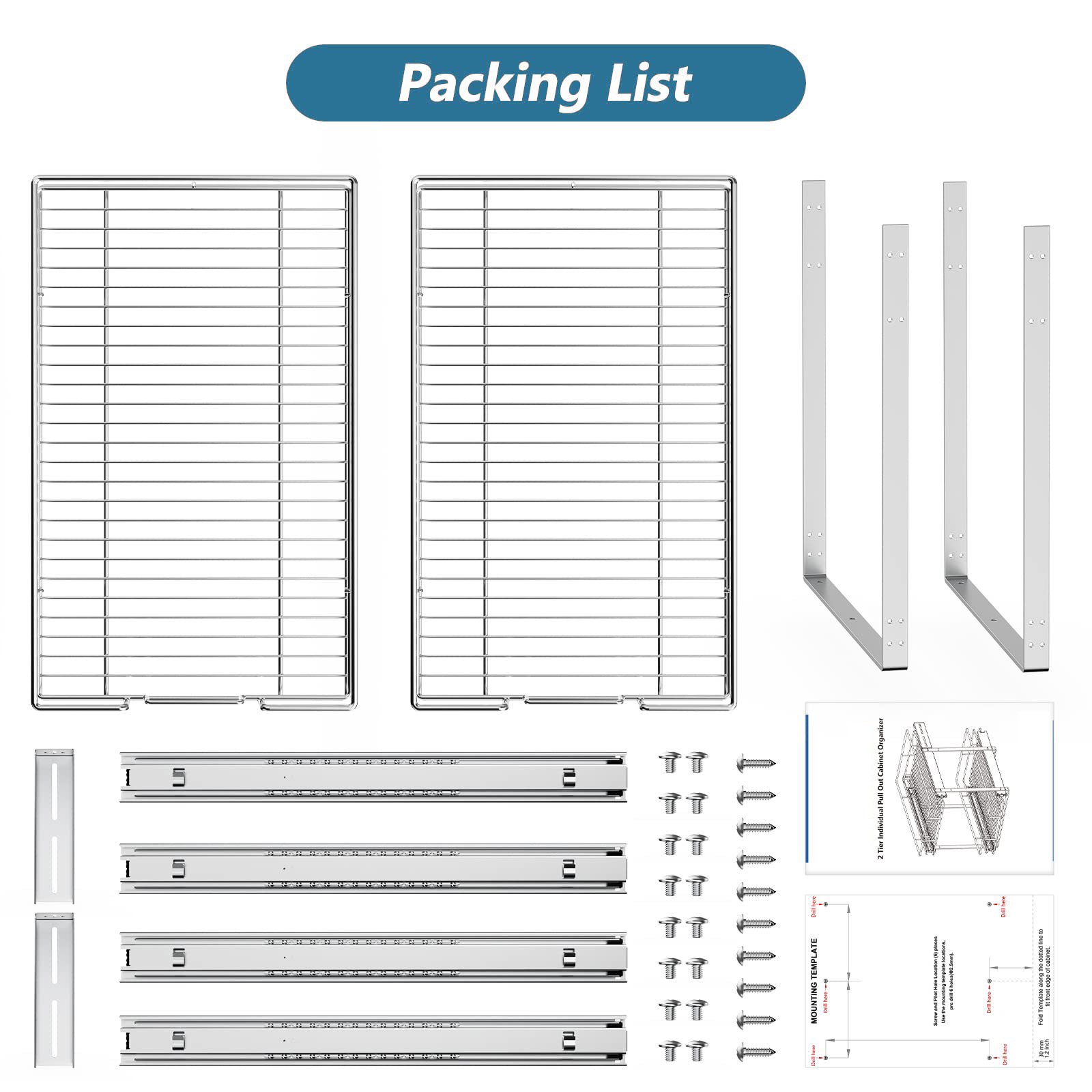 2 Tier Individual Pull Out Cabinet Organizer Slide Out Kitchen Cabinet Storage Sliding Shelves