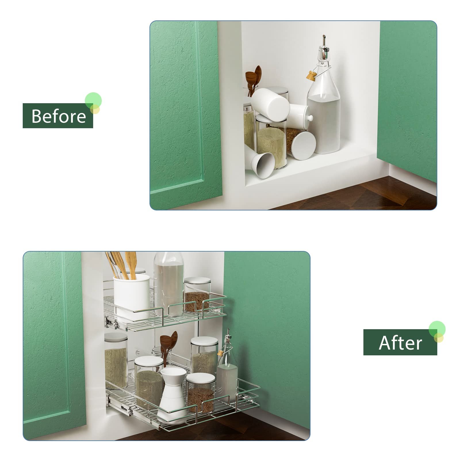 2 Tier Individual Pull Out Cabinet Organizer Slide Out Kitchen Cabinet Storage Sliding Shelves