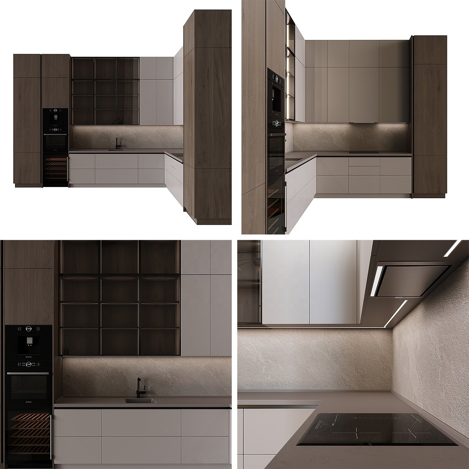 PA China l shaped modular glass morden pvc board kitchen wood door focus on cabinet design