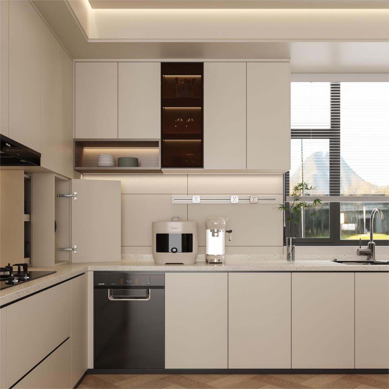 European-Style Luxury Modern Kitchen Wall Cabinet with Drawer Basket Stainless Carcase and PVC Door Finish Kitchen Cupboard