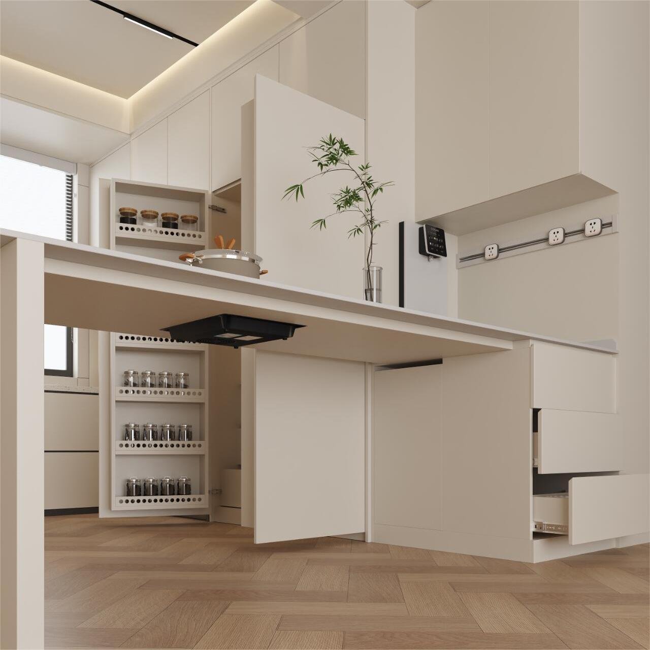European-Style Luxury Modern Kitchen Wall Cabinet with Drawer Basket Stainless Carcase and PVC Door Finish Kitchen Cupboard