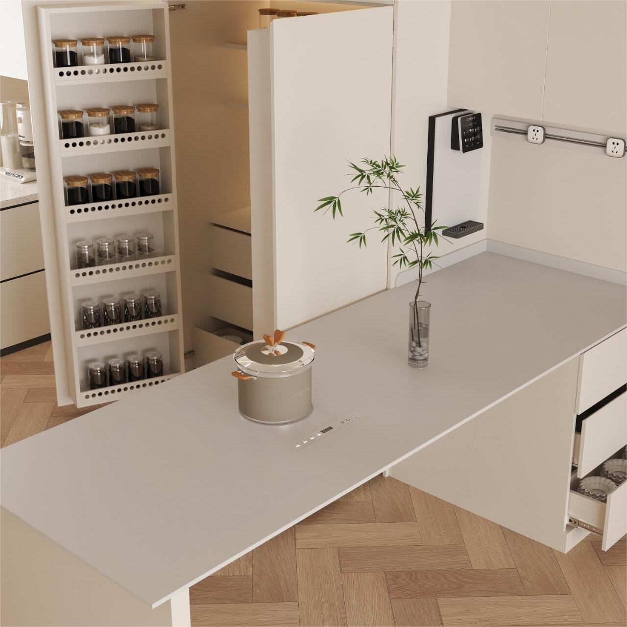European-Style Luxury Modern Kitchen Wall Cabinet with Drawer Basket Stainless Carcase and PVC Door Finish Kitchen Cupboard