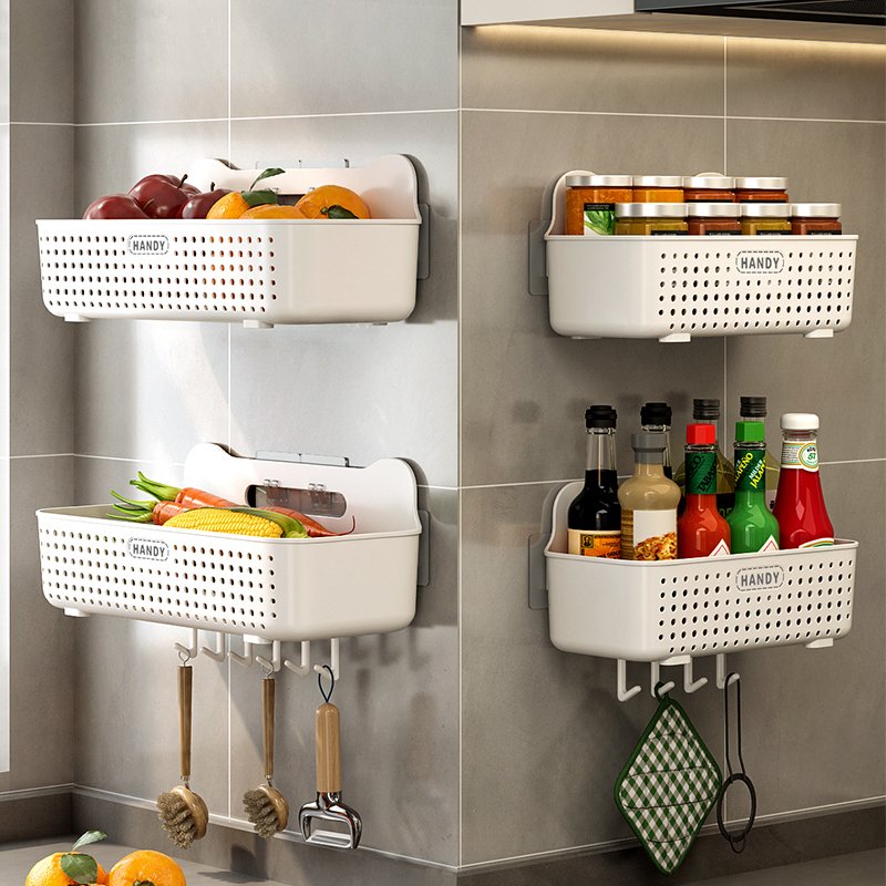Hot Kitchen fruit basket Bathroom Accessories Shower Plastic kitchen storage organizer basket with handle Kitchen storage basket