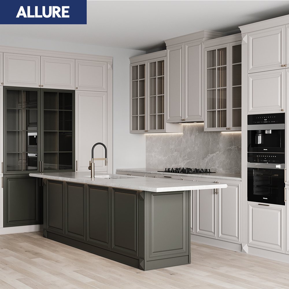 Allure Waterproof Rta Interior Design Custom Solid Wood Luxury Modern Modular Cheap Kitchen Cabinets Price