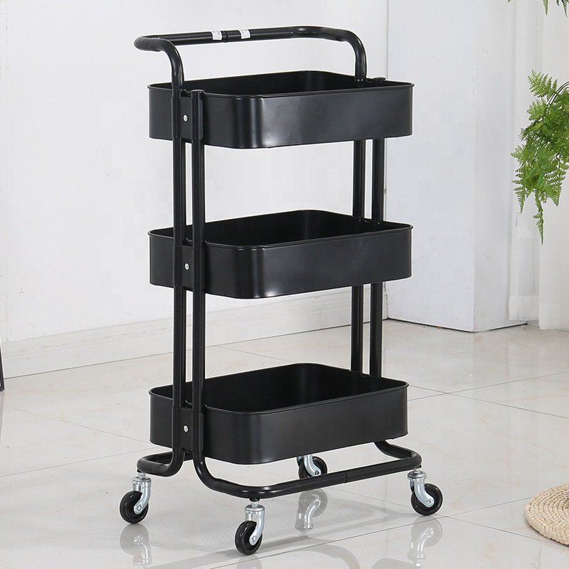Modeling Customization Metal Rolling Utility Shelf 3-tier Kitchen Storage Trolley Cart In Wheels