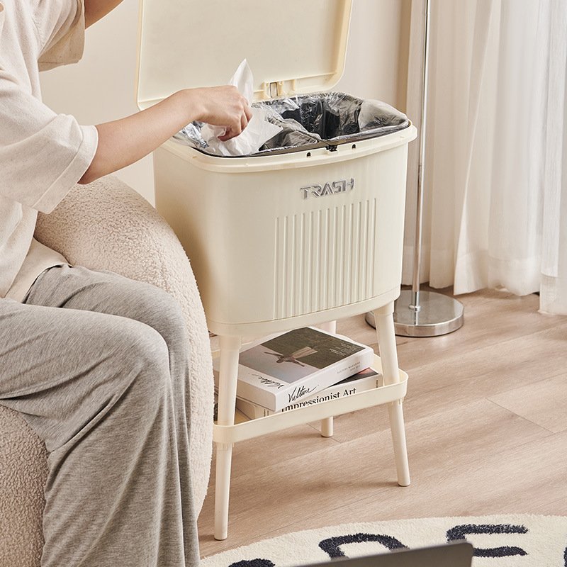 XJH Standing Plastic Kitchen Trash Can Multifunctional Dog-Proof Dual Compartment Waste Basket with Lid Storage Bucket