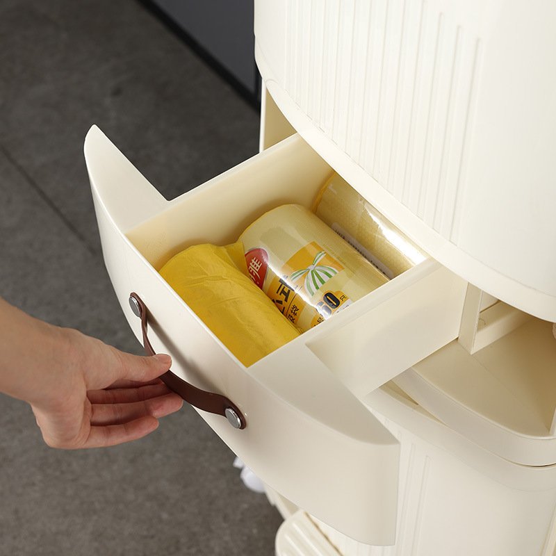 XJH Standing Plastic Kitchen Trash Can Multifunctional Dog-Proof Dual Compartment Waste Basket with Lid Storage Bucket