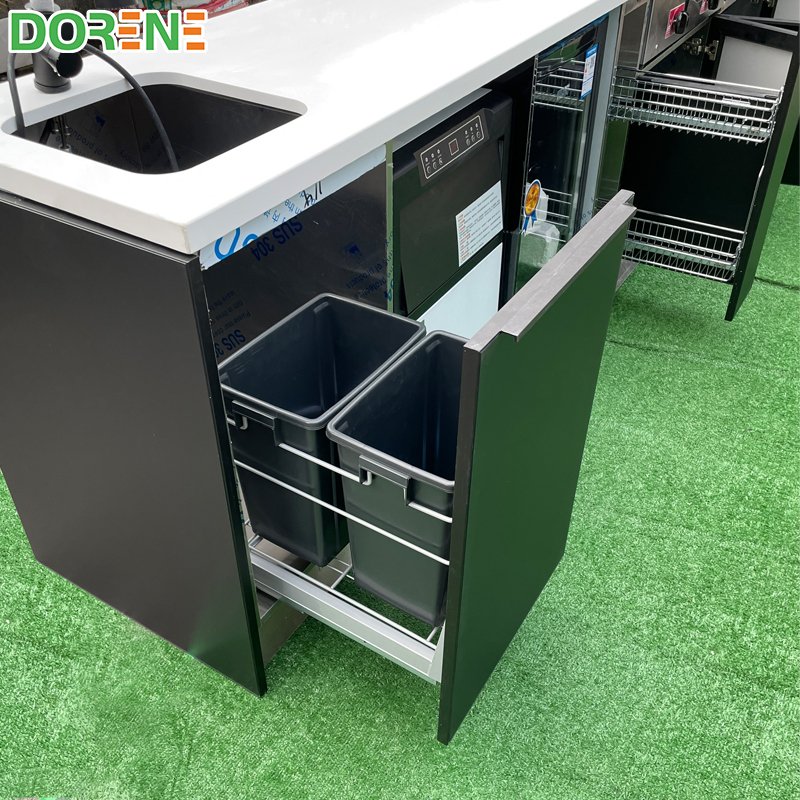 HOT SALE Waterproof Matt Black Lacquer Modern Design Aluminum Glass Stainless Steel Outdoor BBQ Kitchen Cabinet With Grill