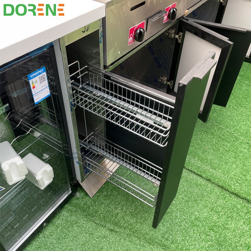 HOT SALE Waterproof Matt Black Lacquer Modern Design Aluminum Glass Stainless Steel Outdoor BBQ Kitchen Cabinet With Grill