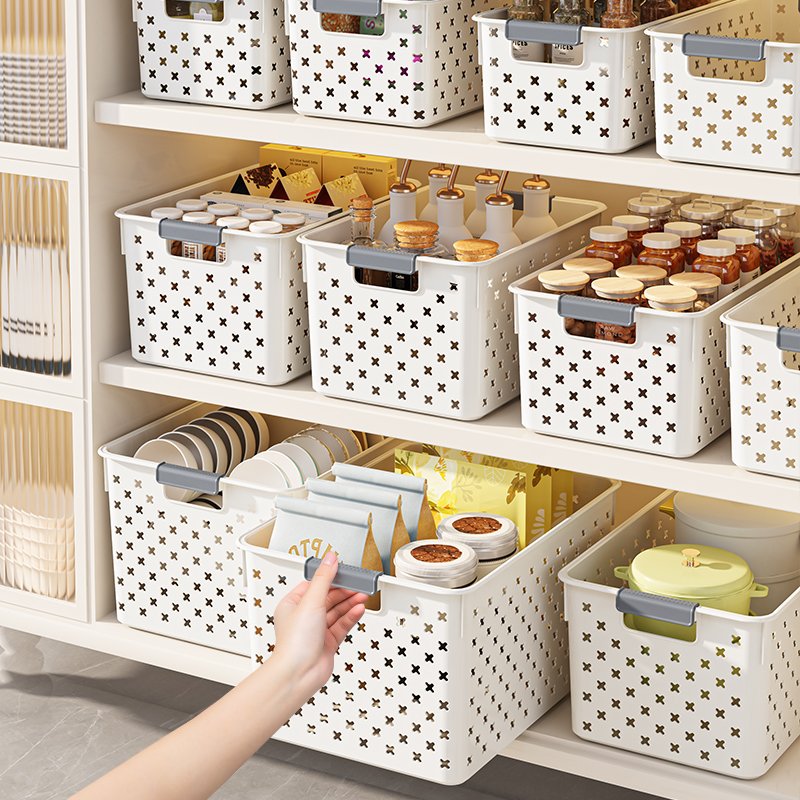 Factory Low Price Plastic Household Pantry Durable Daily Storage Containers Desk Storage Organizers Baskets With Handle