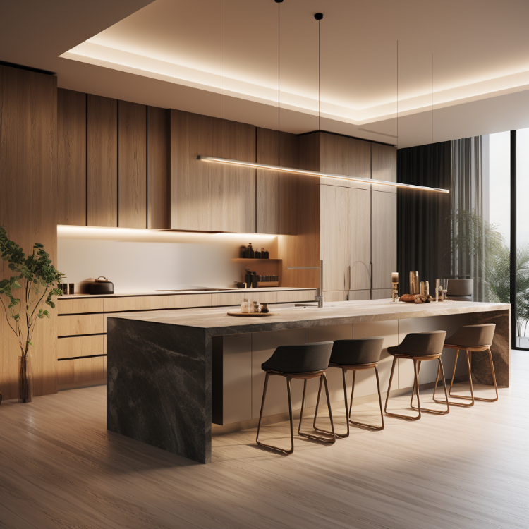 Luxury Kitchen Furniture RTA Solid Wood Kitchen Cabinet With Led Strip Light Modern Quartz Stone Countertop Kitchen Cabinet Sets