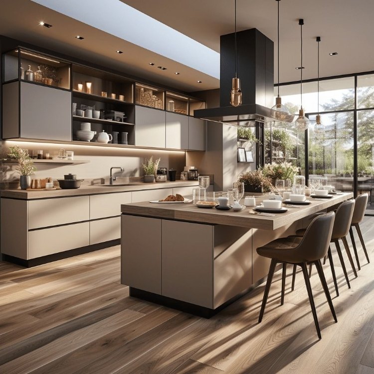 Luxury Kitchen Furniture RTA Solid Wood Kitchen Cabinet With Led Strip Light Modern Quartz Stone Countertop Kitchen Cabinet Sets