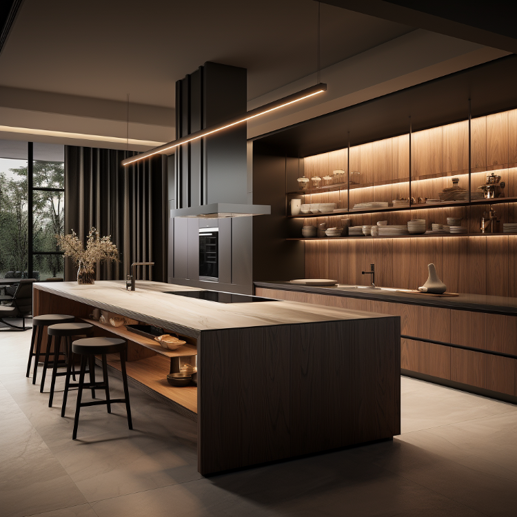 Luxury Kitchen Furniture RTA Solid Wood Kitchen Cabinet With Led Strip Light Modern Quartz Stone Countertop Kitchen Cabinet Sets