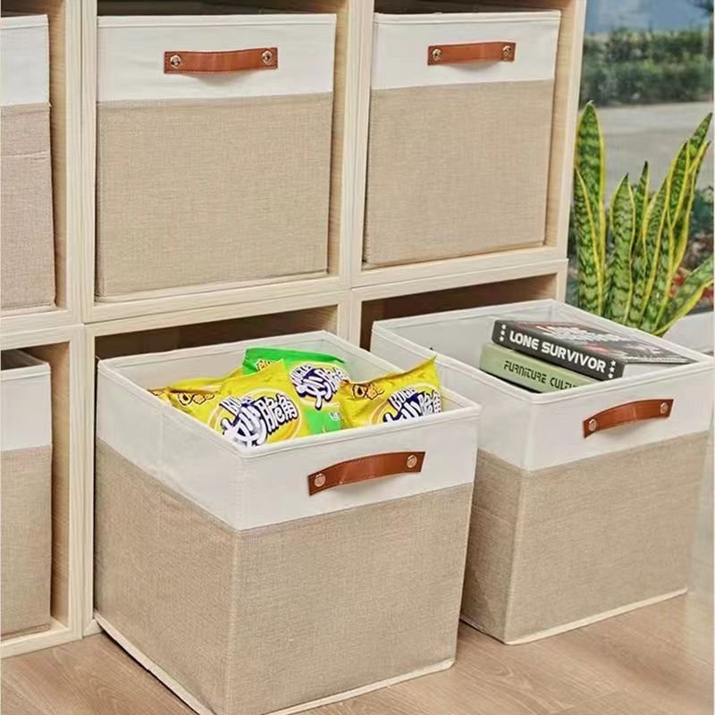 Large Square Fabric Storage Box Set with Glossy Foldable Handles Plastic Drawers Bins for Clothes Organization Folding Bag Use