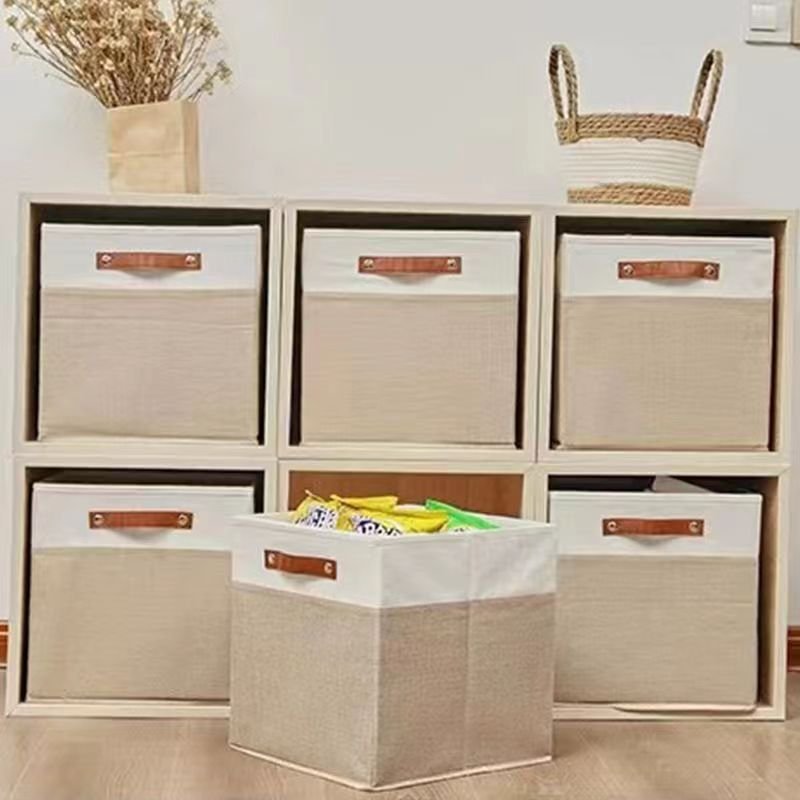 Large Square Fabric Storage Box Set with Glossy Foldable Handles Plastic Drawers Bins for Clothes Organization Folding Bag Use