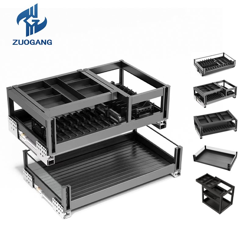 Custom pull-out basket kitchen drawer-style dish storage rack combination pull-out basket oil bottle condiment storage basket