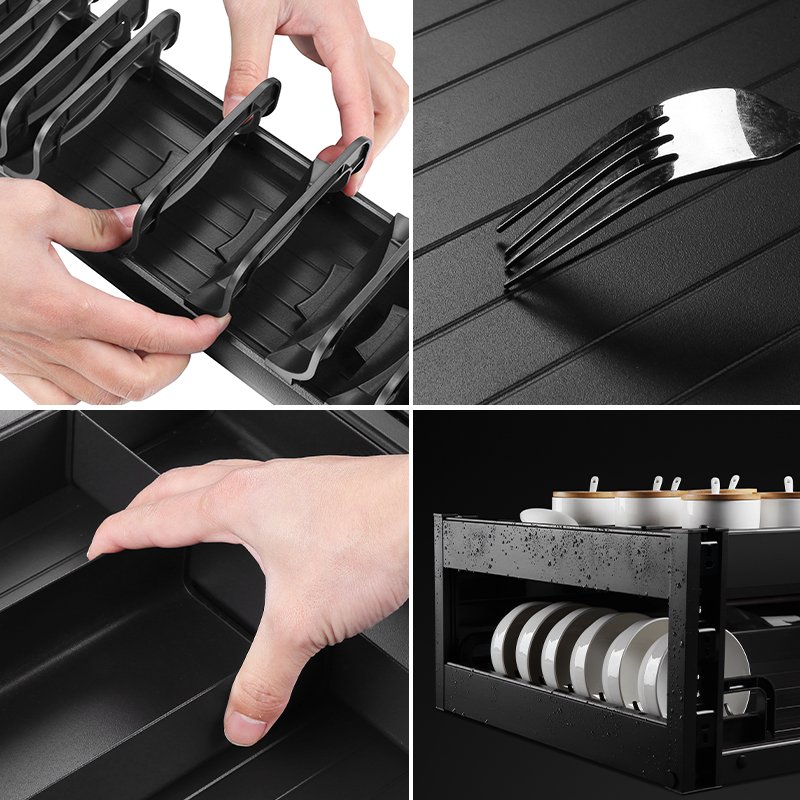 Custom pull-out basket kitchen drawer-style dish storage rack combination pull-out basket oil bottle condiment storage basket