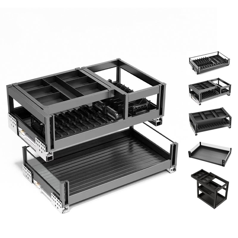 Custom pull-out basket kitchen drawer-style dish storage rack combination pull-out basket oil bottle condiment storage basket