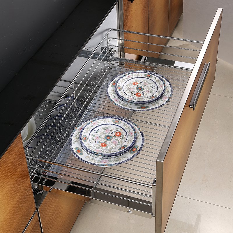 Kitchen Cabinet Accessories 4 Side Dish Rack Stainless Steel Slide Drawer Basket Pull Out Wire Basket