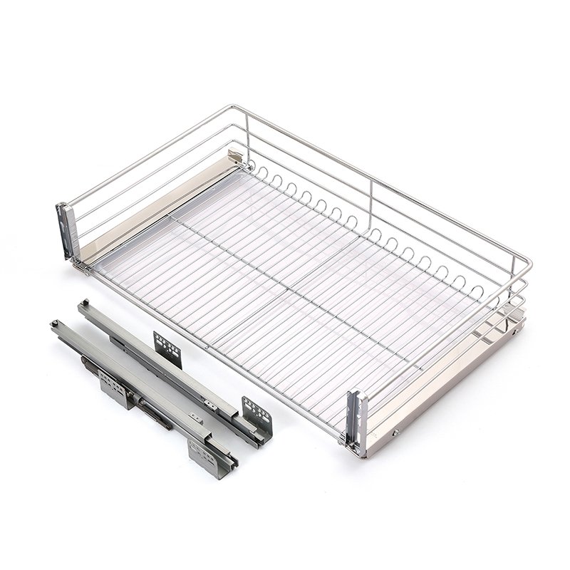 Kitchen Cabinet Accessories 4 Side Dish Rack Stainless Steel Slide Drawer Basket Pull Out Wire Basket