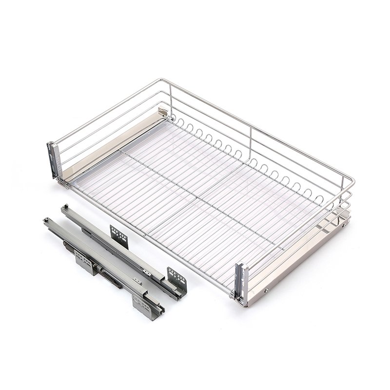 Kitchen Cabinet Accessories 4 Side Dish Rack Stainless Steel Slide Drawer Basket Pull Out Wire Basket
