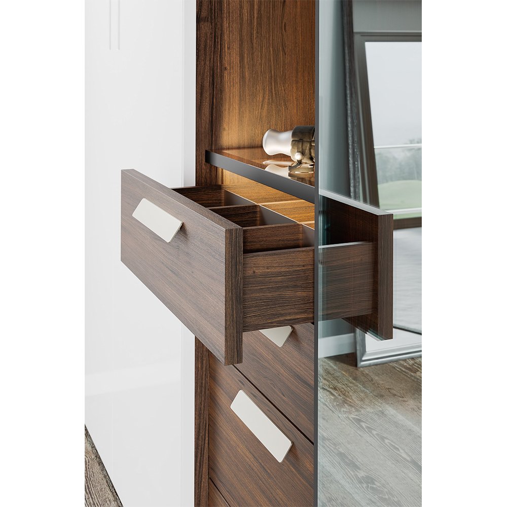 Dark Grey Glass Mirror Three Track Sliding Door Wardrobe