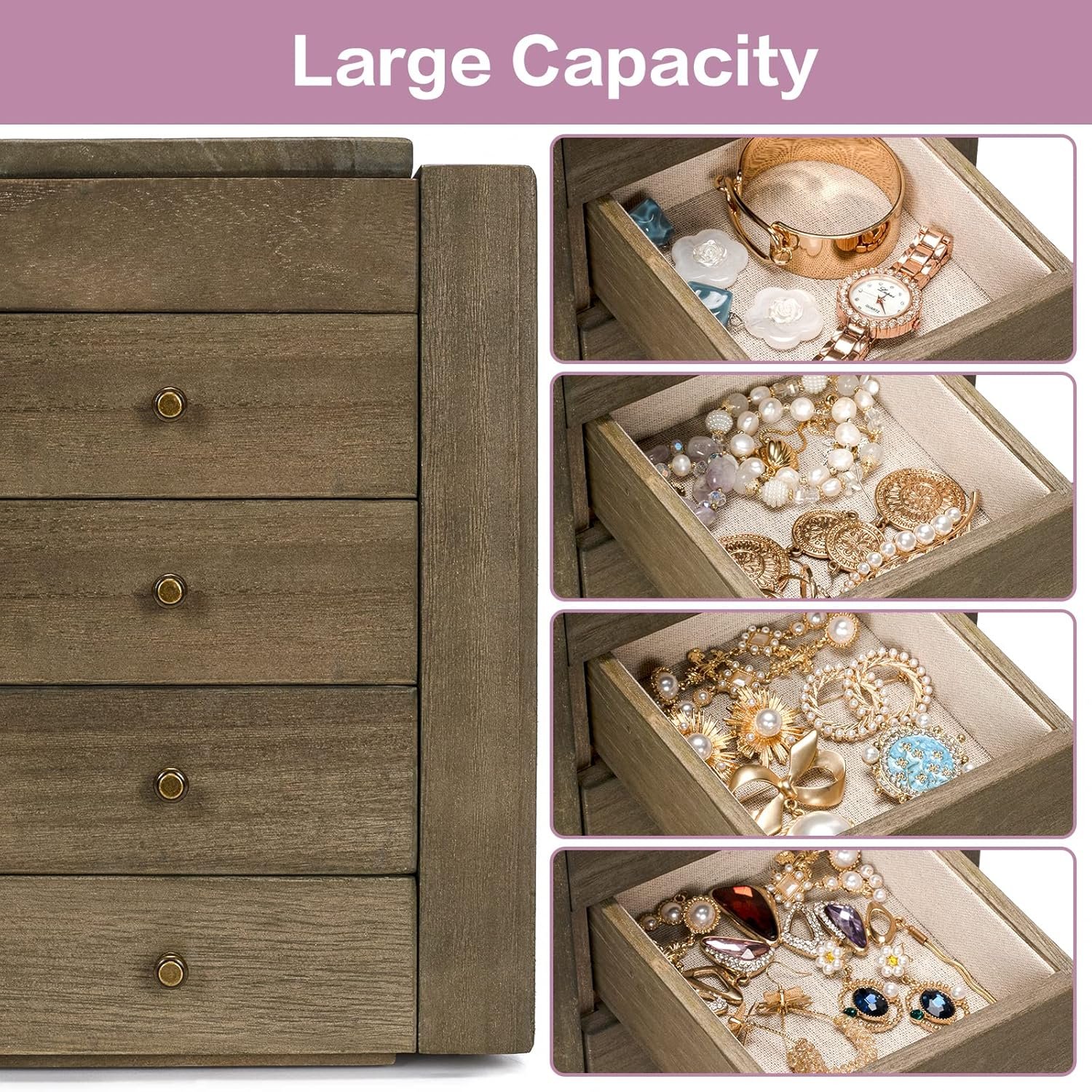 Hot selling Jewelry Box Wood for Women, 5-Layer Large Organizer Box with Mirror & 4 Drawers 4 Layer Jewelry Organizer Box