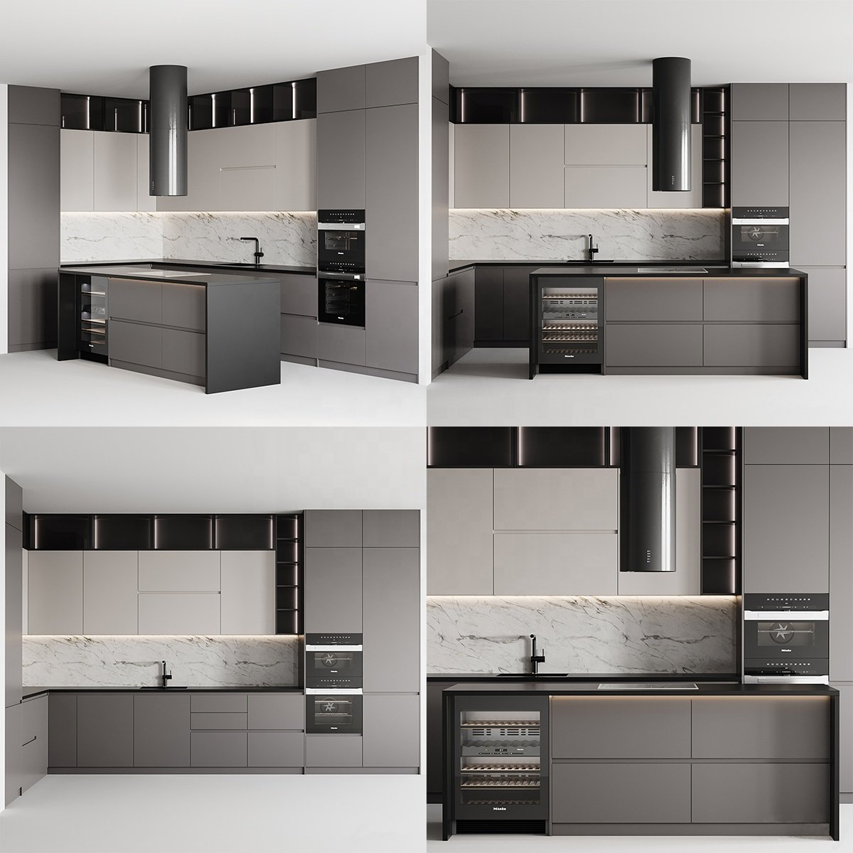 PA Furniture Two Tone Complete Contemporary Kitchen Cupboard Set