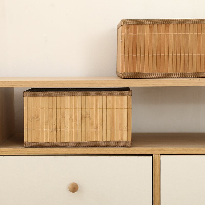 Set of 3 Natural Bamboo Storage Baskets with Fabric Lining for Desktop & Drawer Organizing