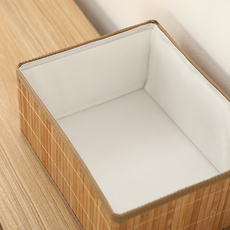 Set of 3 Natural Bamboo Storage Baskets with Fabric Lining for Desktop & Drawer Organizing