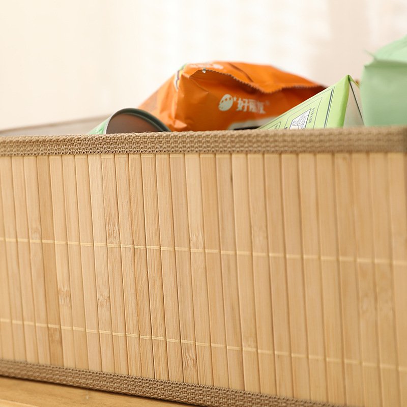 Set of 3 Natural Bamboo Storage Baskets with Fabric Lining for Desktop & Drawer Organizing