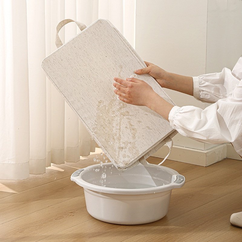 Choice Fun Foldable Fabric Storage Basket Washable Cotton Linen Living Closet Organizer with Handle for Bedroom Organization
