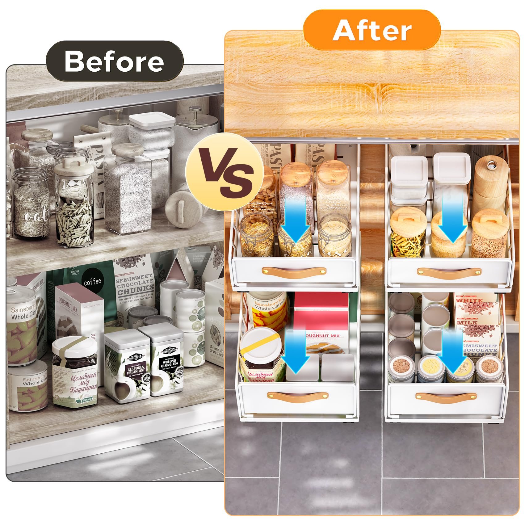 Wholesale Kitchen Cabinet Organizer Pull Out Cabinet Organizer Under Sink Organizer Sliding Mesh Cabinet Basket with Handle