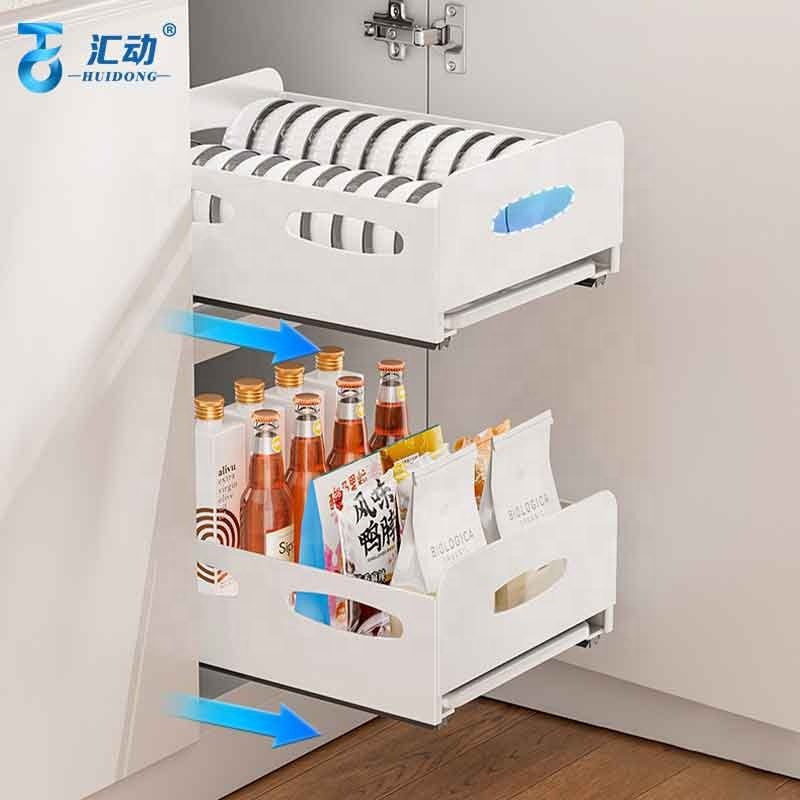 Kitchen cabinet dish cutlery holder multifunctional carbon steel drawer organizer rack Cup bowl plate Drain pull out basket