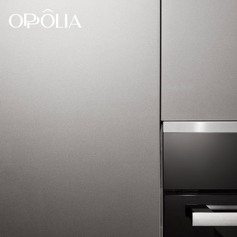OPPOLIA Gray Glossy Kitchen Cabinet Straight Line Kitchen Furniture with Island Modern E1 Apartment Lacquer Kitchen Sink Glass