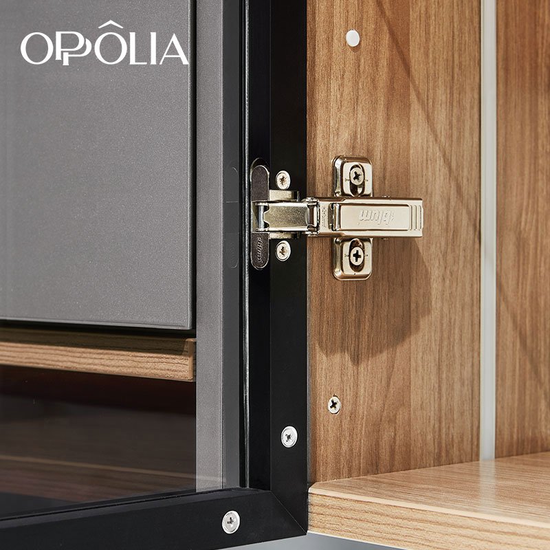 OPPOLIA Gray Glossy Kitchen Cabinet Straight Line Kitchen Furniture with Island Modern E1 Apartment Lacquer Kitchen Sink Glass