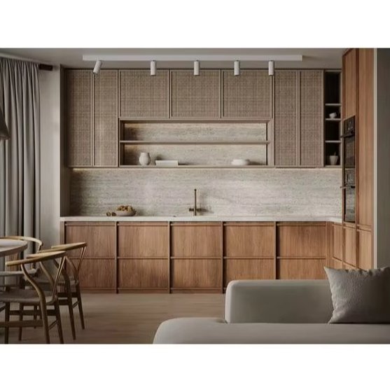 2024 Vermont New Fashion Wood Grain Complete Sets Modern Designs Solid Wood Kitchen Cabinet Sets Kitchen Cabinet