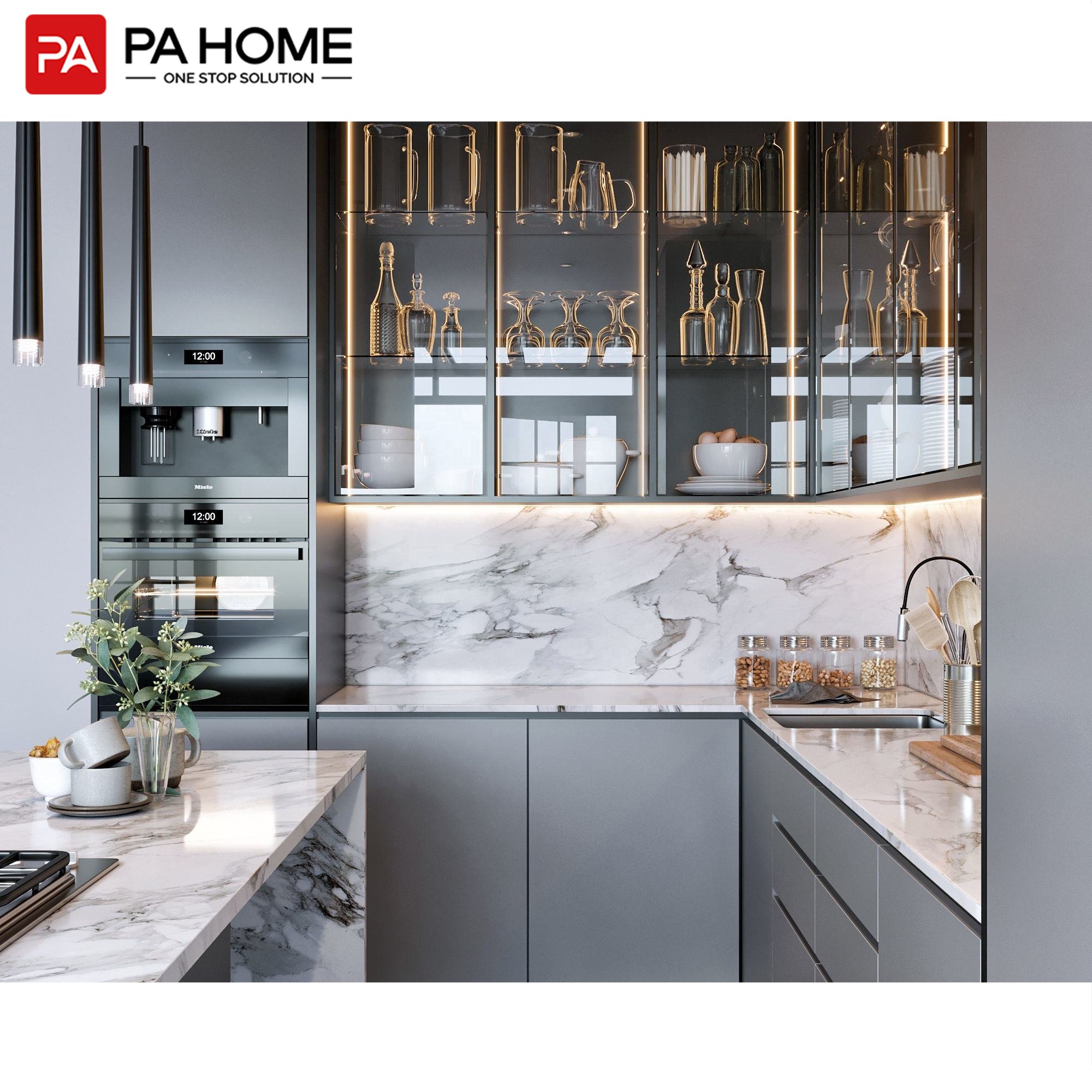 PA nordic high end glass designs custom modern kitchen cabinetry set
